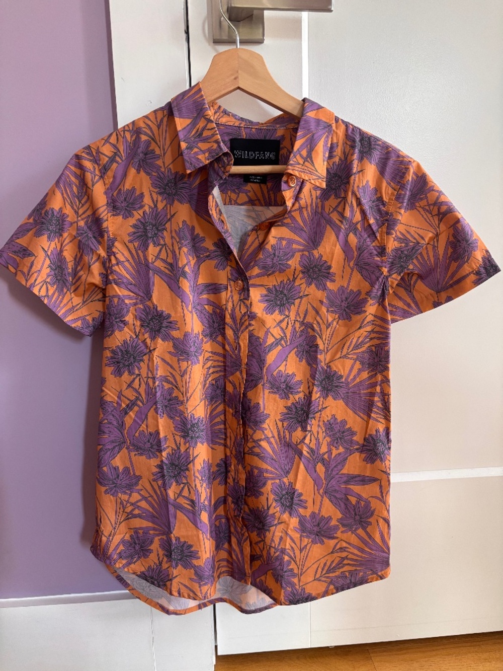 Wildfang orange & purple floral button-up shirt, XS